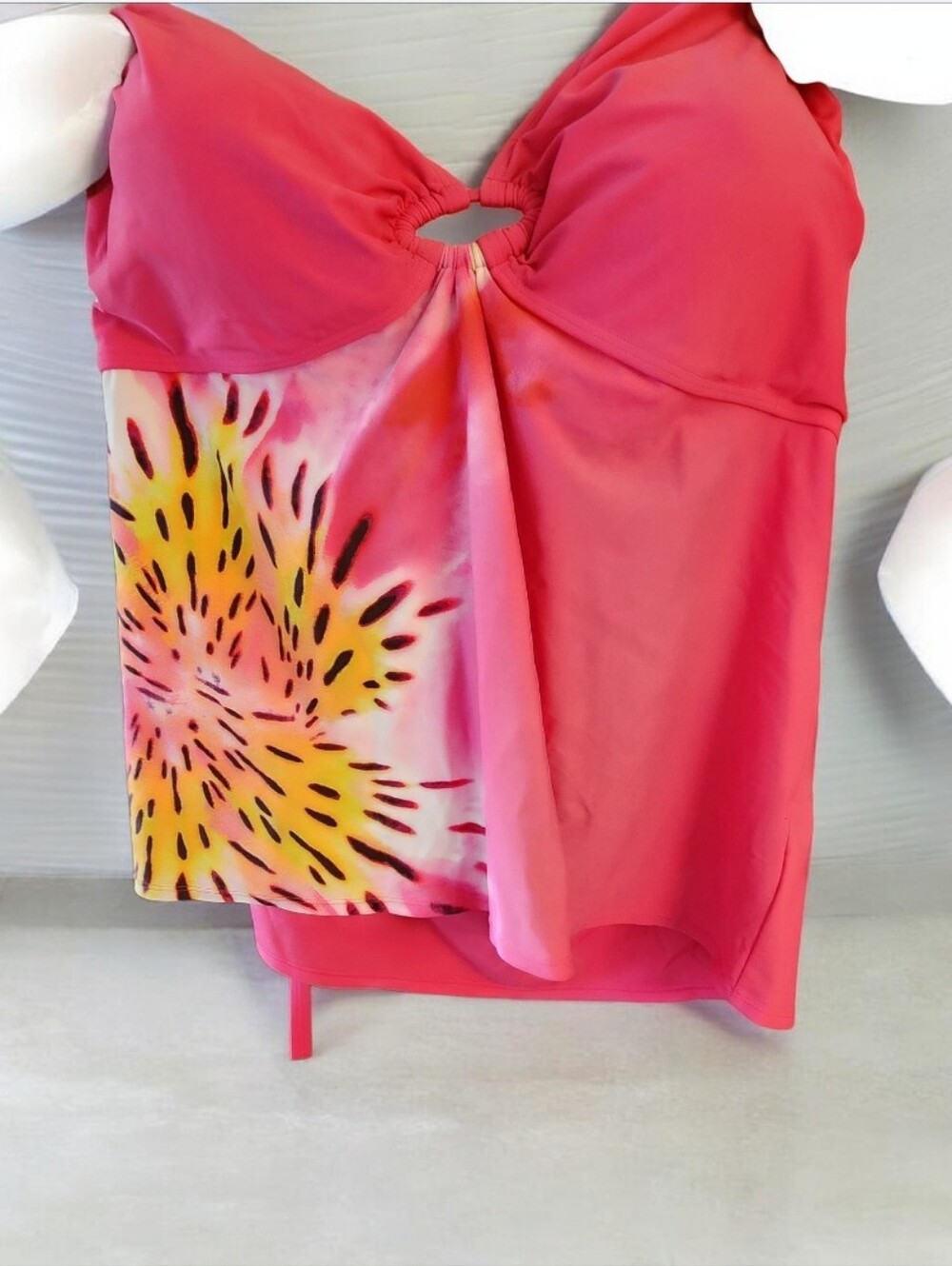 Women’s Pink Tropical Print Tankini Swim TOP ■ EUC
